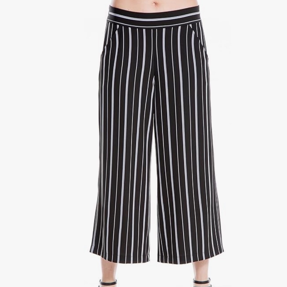 White and Black Stripe Wide Pants
